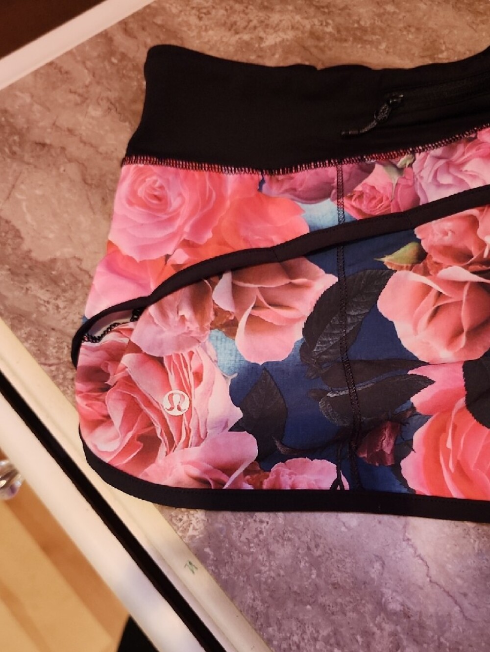 lululemon athletica Pink Floral Athletic Shorts with Black Waistband - Picture 3 of 4